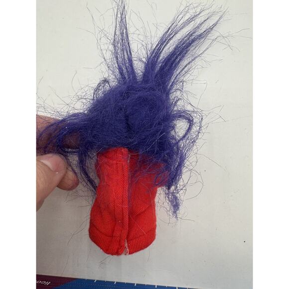 Vintage DAM Mini Troll Doll 1985 Pink Cheeks Purple Hair Red Long shirt I Love U - Picture 3 of 5